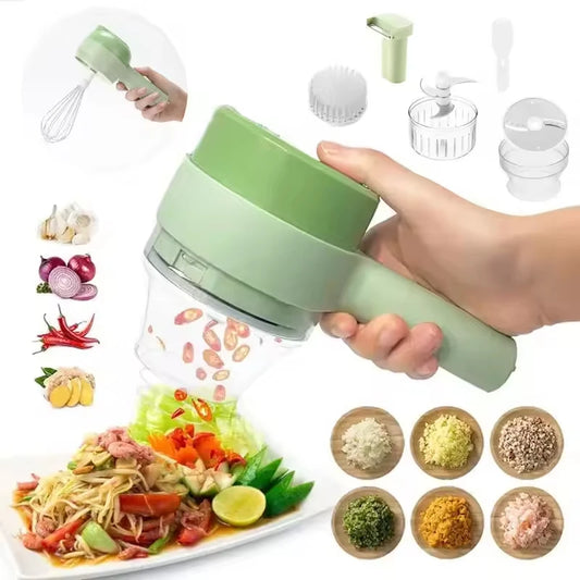 4 in 1 Electric Food Processor Vegetable Cutter Garlic Masher Wireless Grinder Handheld Blender Auto Slicer Kitchen Accessories